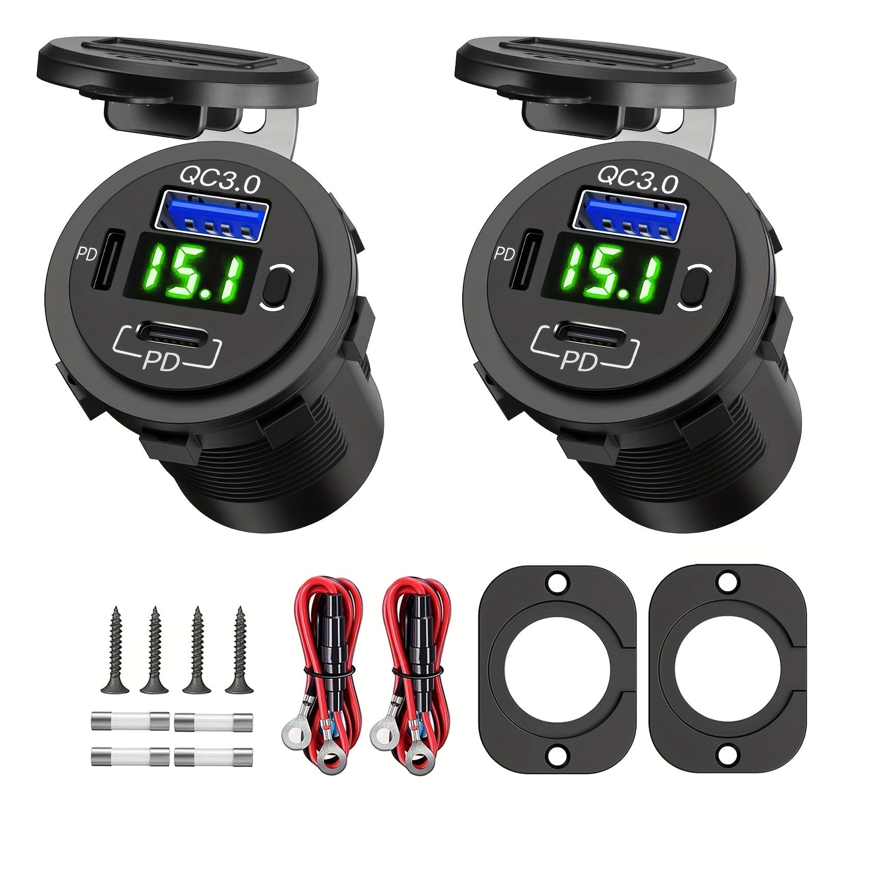 Fast Charging Car Charger USB Type-C QC3.0 Dual PD Ports LED Display