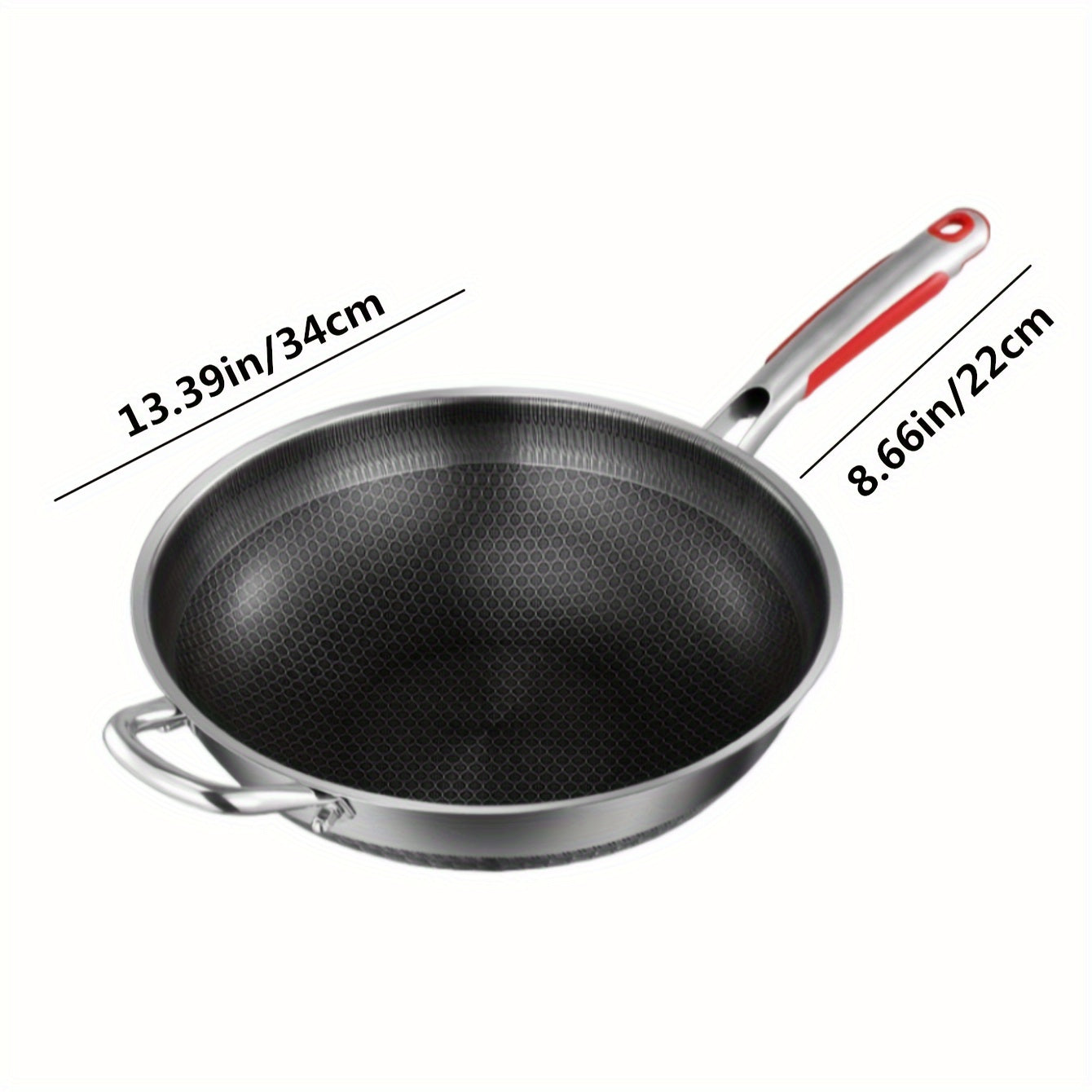 Stainless Steel Frying Pan with Lid Handle Non-Stick for Induction Gas Camping 32cm 34cm 36cm
