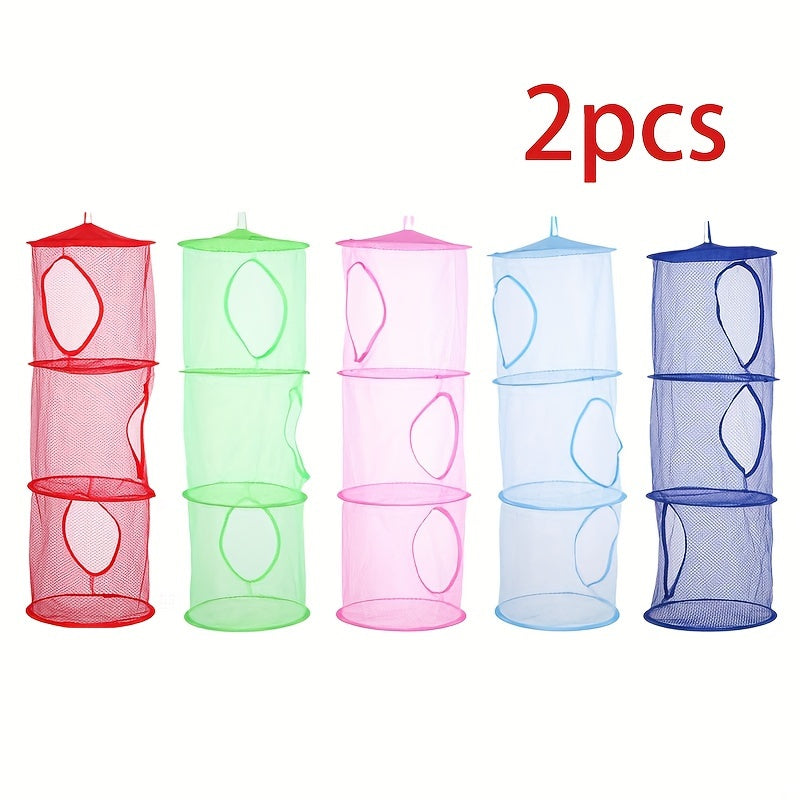 Mesh saqlash savati, osib turadigan kiyimlar va o'yinchoqlar uchun 3-qavatli yig'iladigan dizayn bilan