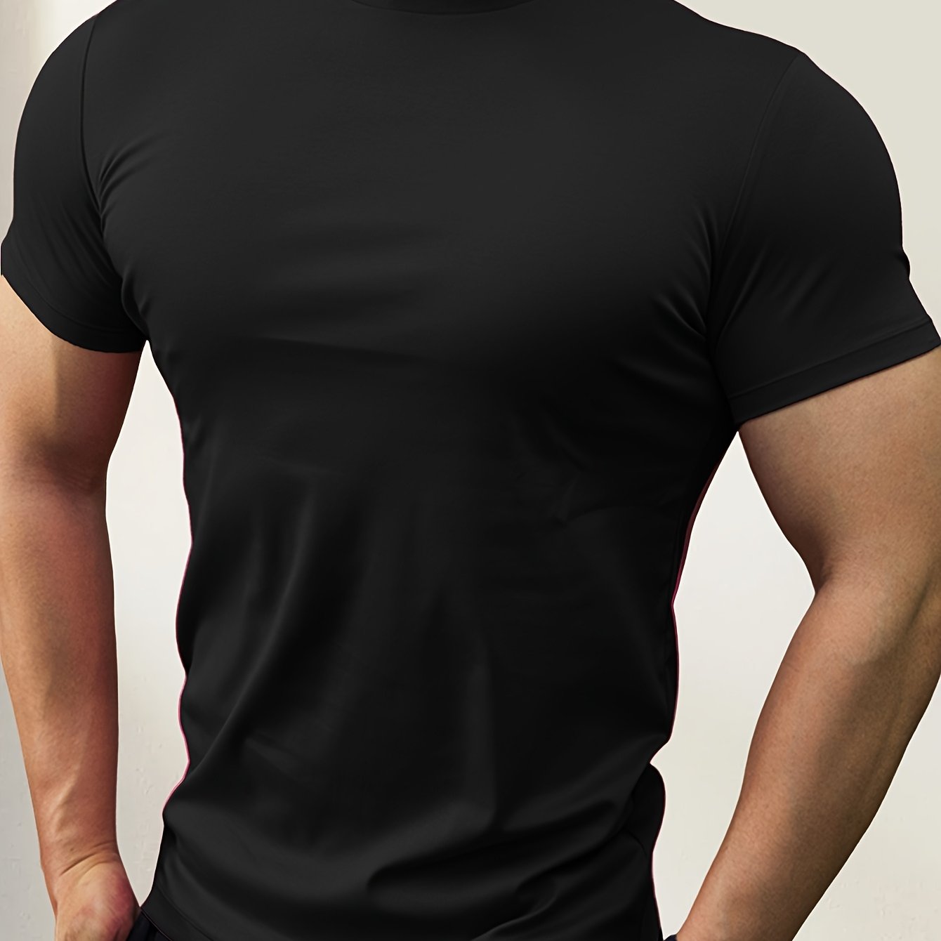 Men's Slim Fit Short Sleeve T Shirt with Stand Collar for Outdoor Gym Layering