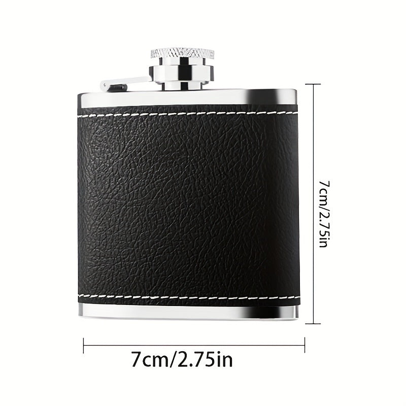 Black Leather Flask Gift Set 8oz and 30oz Stainless Steel with Cups and Chimney for Men and Women