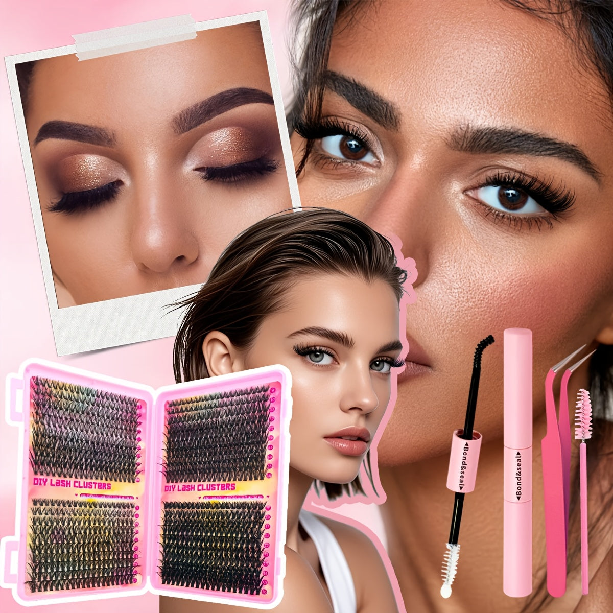 Набор для самостоятельного наращивания ресниц с индивидуальными ресницами D-изгиба и кластерами для более густых и длинных ресниц