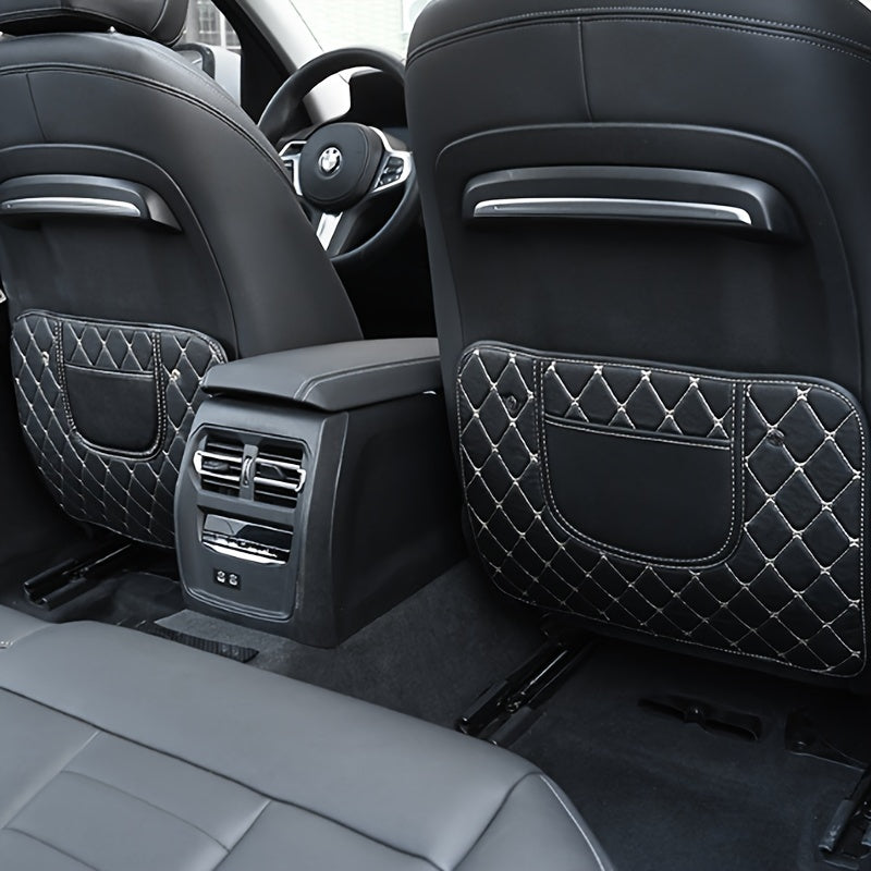 Kids Car Seat Back Cover Protector Faux Leather Kick and Scratch Guard with Safety Belt