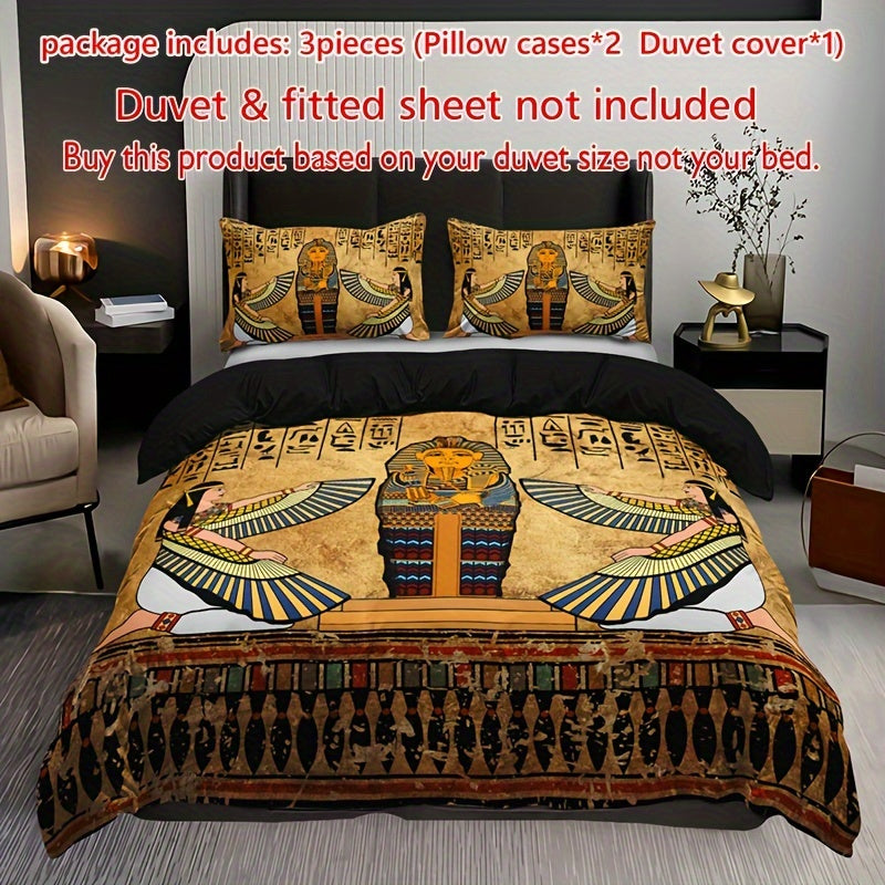 Egyptian Art Duvet Cover Set 3 Pieces Soft Breathable HD Printed Bedding