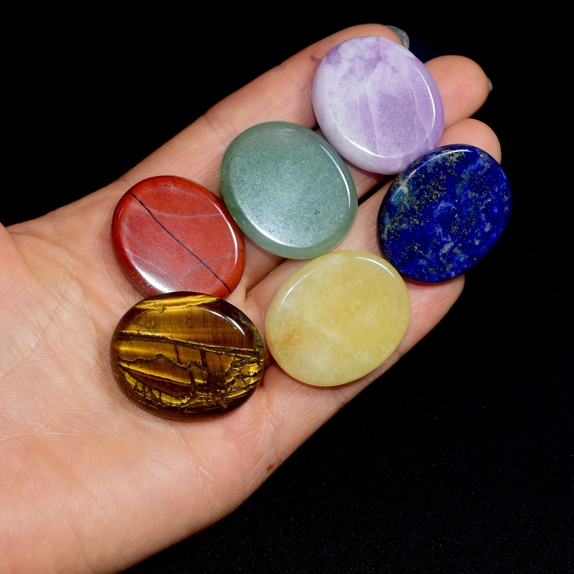 Set of 10 Natural Stone Energy Crystals with Oval Thumb Stones in Gift Box