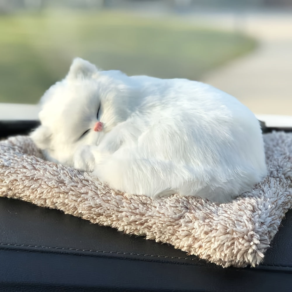 Fluffy Faux Fur Sleeping Cat Figurine for Ages 3+ in Mixed Color