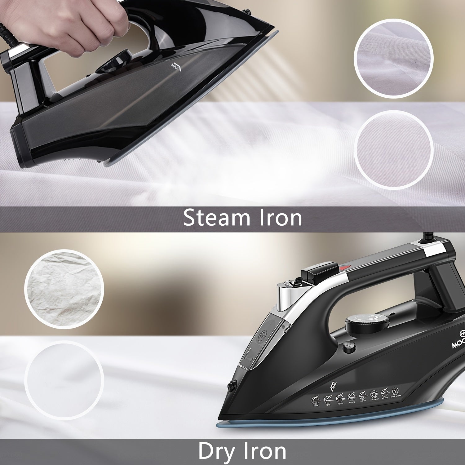 1800W Steam Iron with Ceramic Soleplate, Quick Heat, Auto-Off Safety, Adjustable Temperature