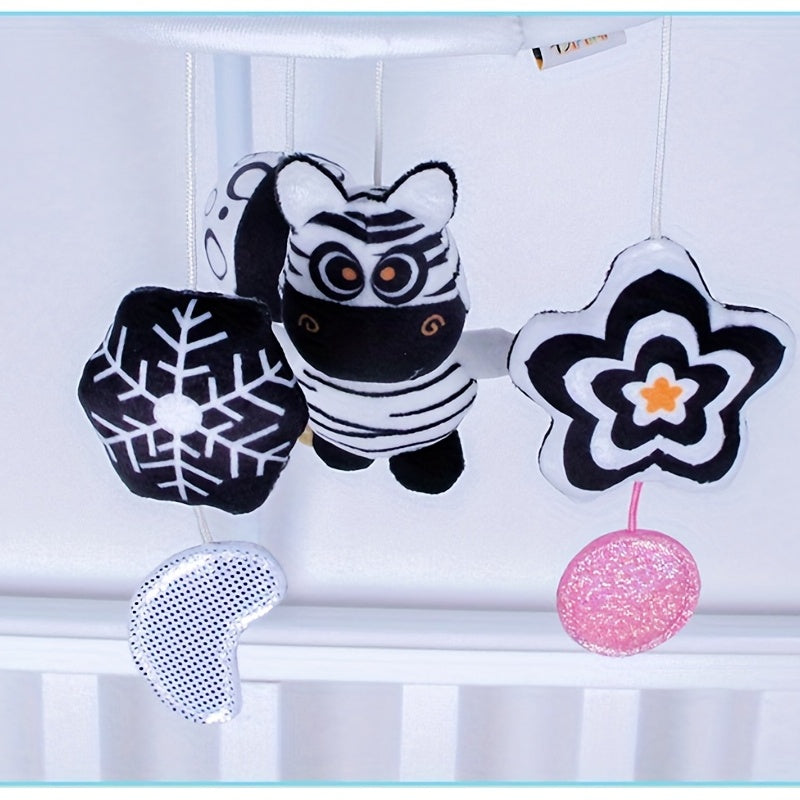 Baby Toy Car Hanging from Stroller with Black and White Animal Wind Chimes and Umbrella Bed Bell