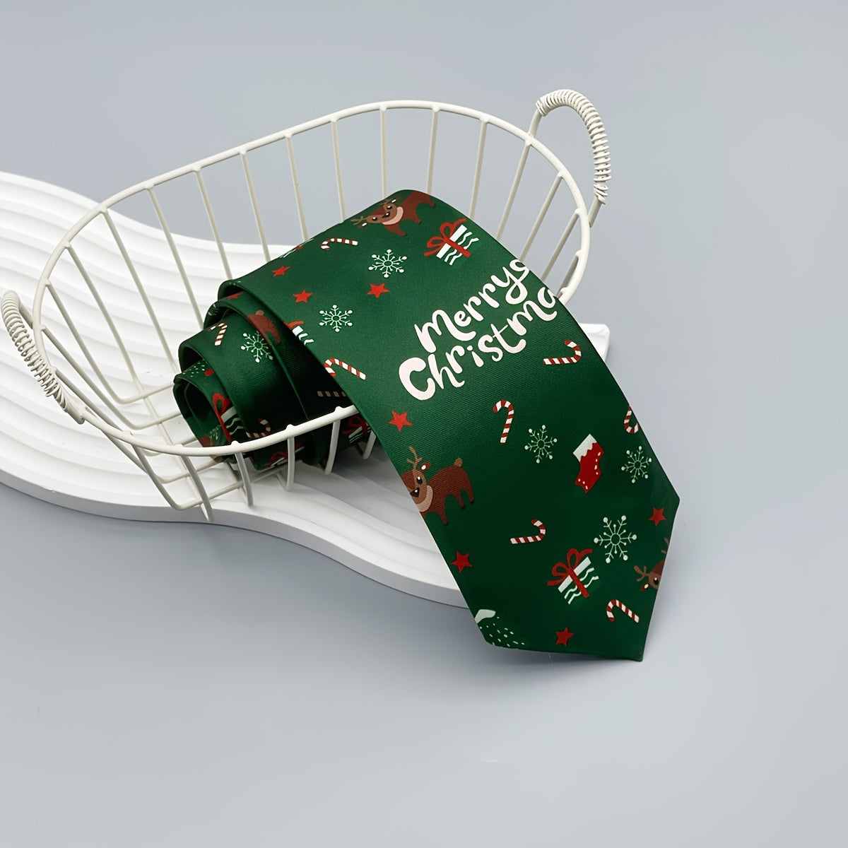 Men's Christmas Tie Woven Polyester with Santa Snowman and Tree Designs