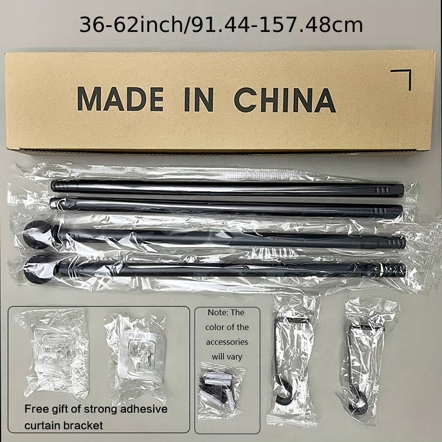 Elegant Black and White Adjustable Metal Curtain Rod Set with Decorative Hooks