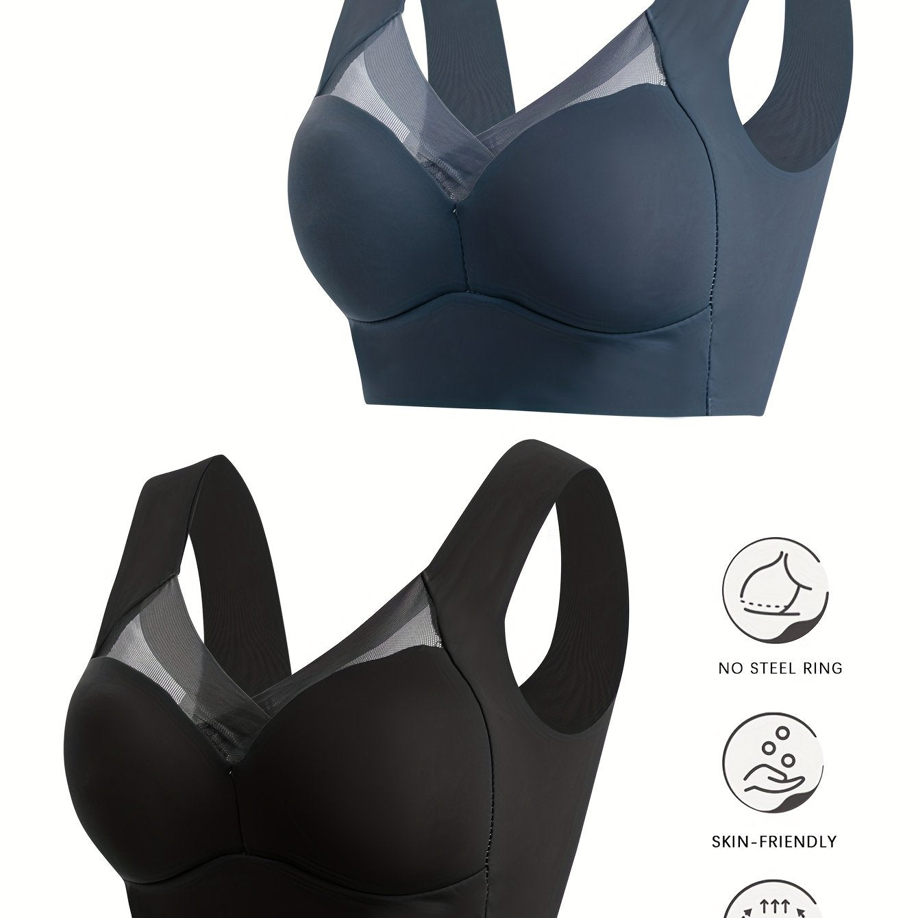 Women Seamless Wireless Breathable Sports Bras 2 Pack Light Pink Blue