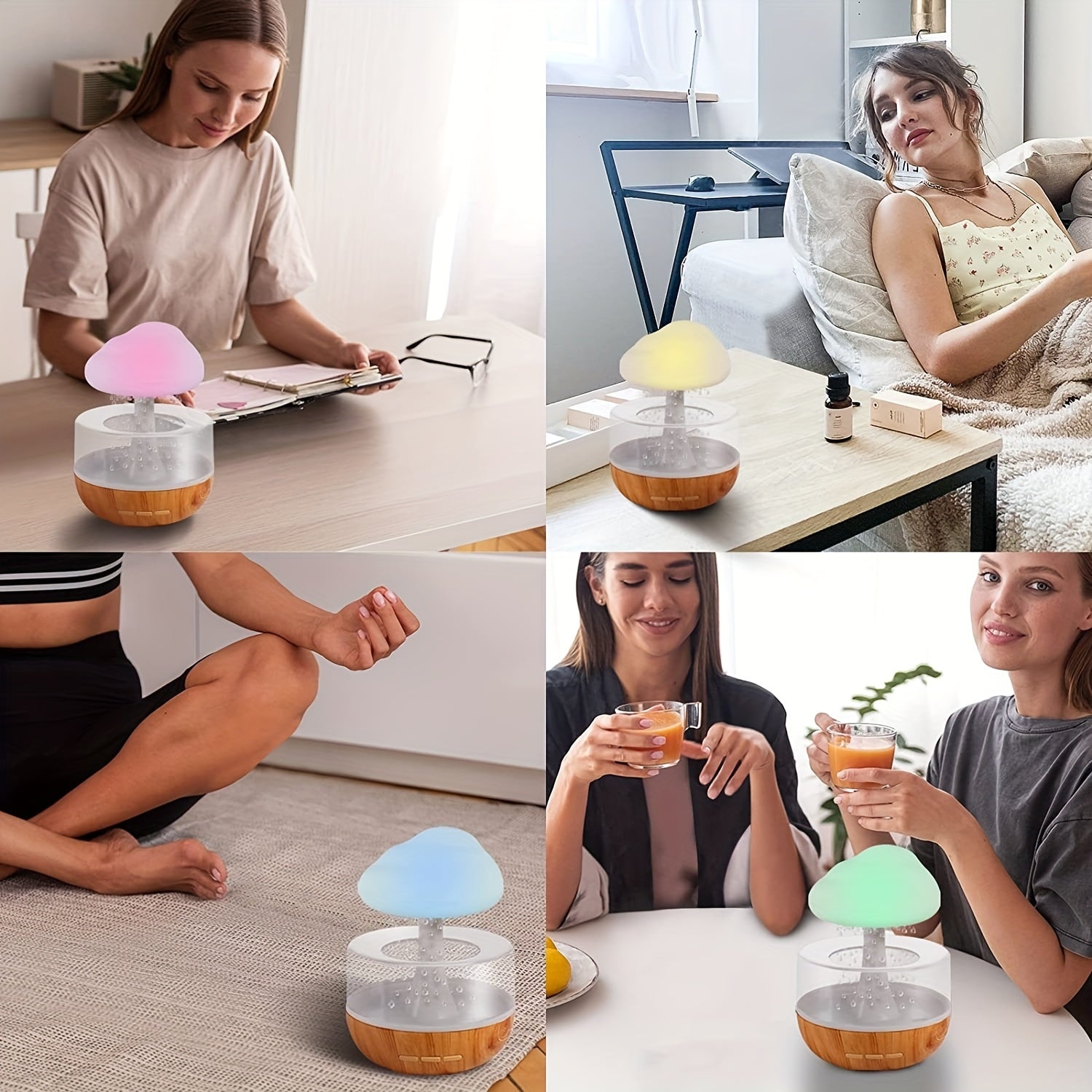 Creative Raindrop Humidifier with USB Battery and Rainbow Light Air Diffuser