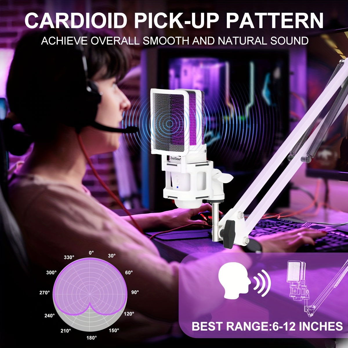 USB Gaming Microphone Kit with Boom Arm RGB Light for Streaming and PC Use