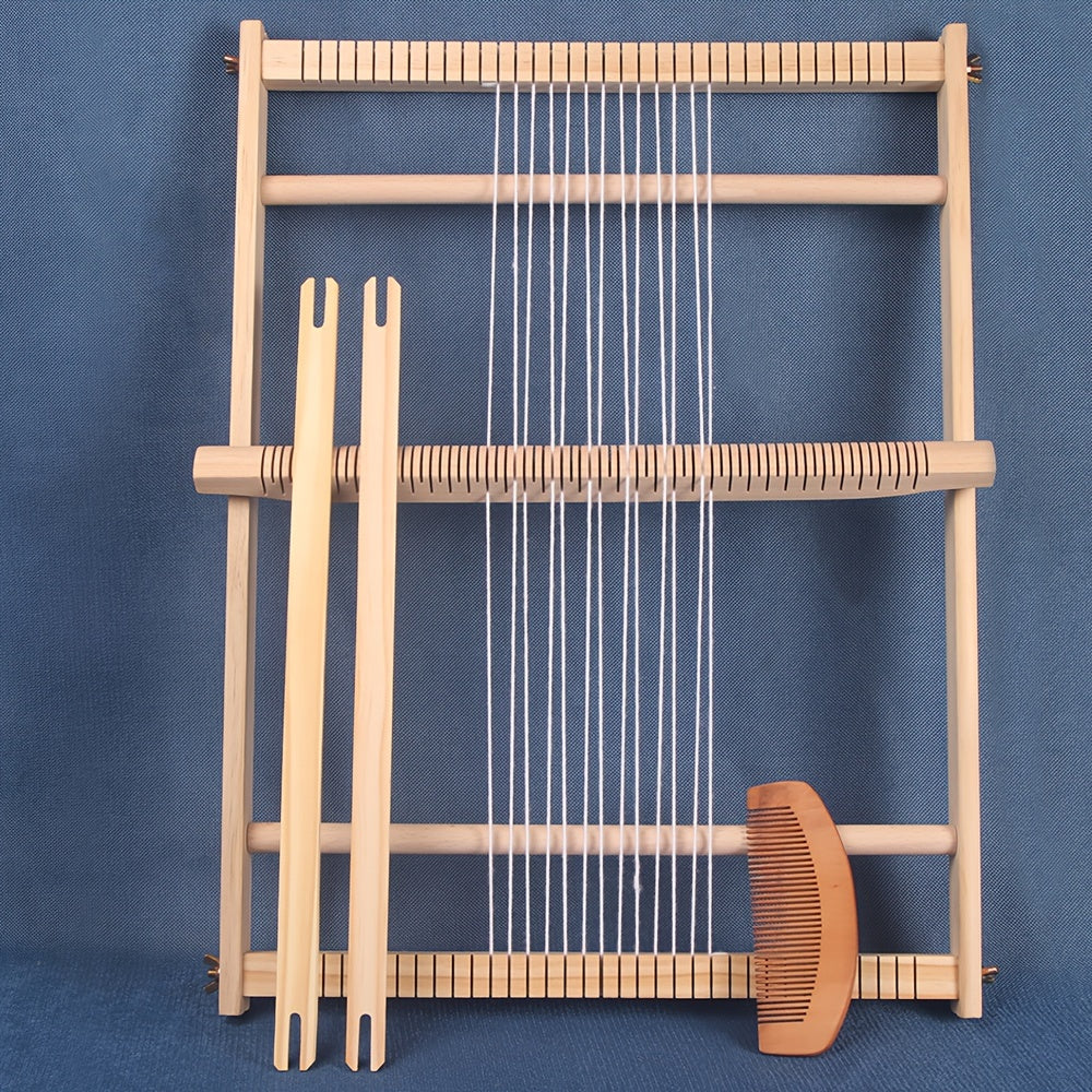 Handmade Wooden Weaving Loom Kit for DIY Tapestries and Carpets in Khaki