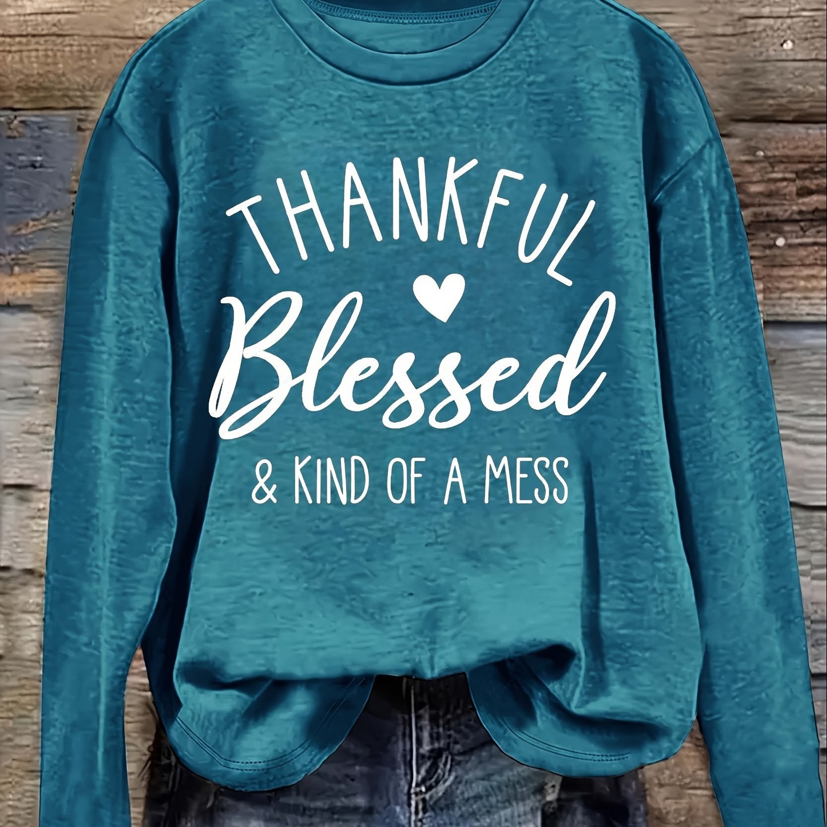 Plus Size Women's Polyester Knit Crew Neck T-Shirt Long Sleeve Casual Alphabet Pattern