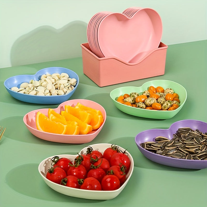5-Piece Heart-Shaped Plastic Snack and Fruit Plate Set for Desserts and Pickles