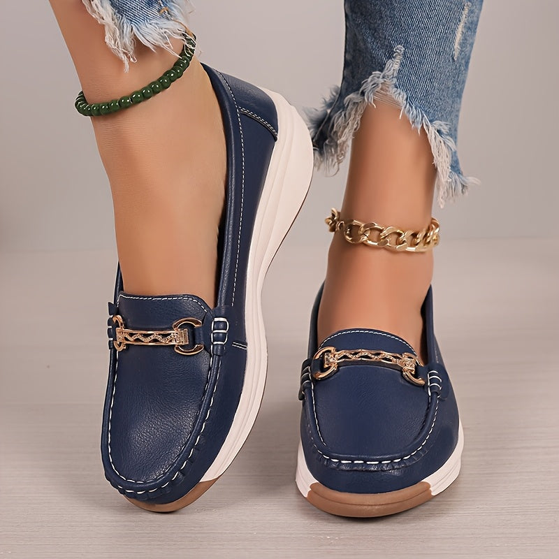 Women's Metal Buckle Loafers, Comfortable Non-slip Flats for Casual Wear