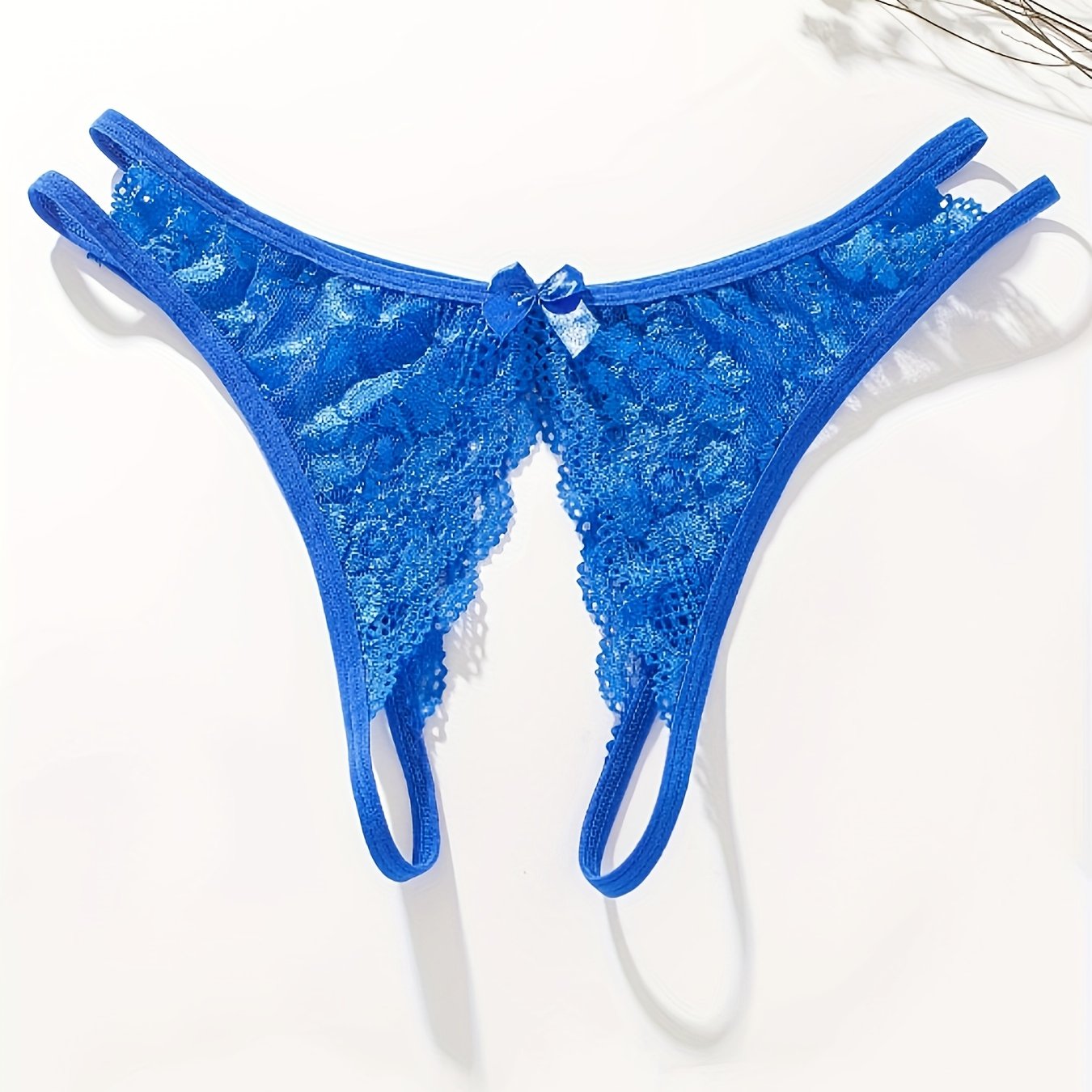Women's Floral Lace Thong with Open Crotch and Bow Detail Lingerie
