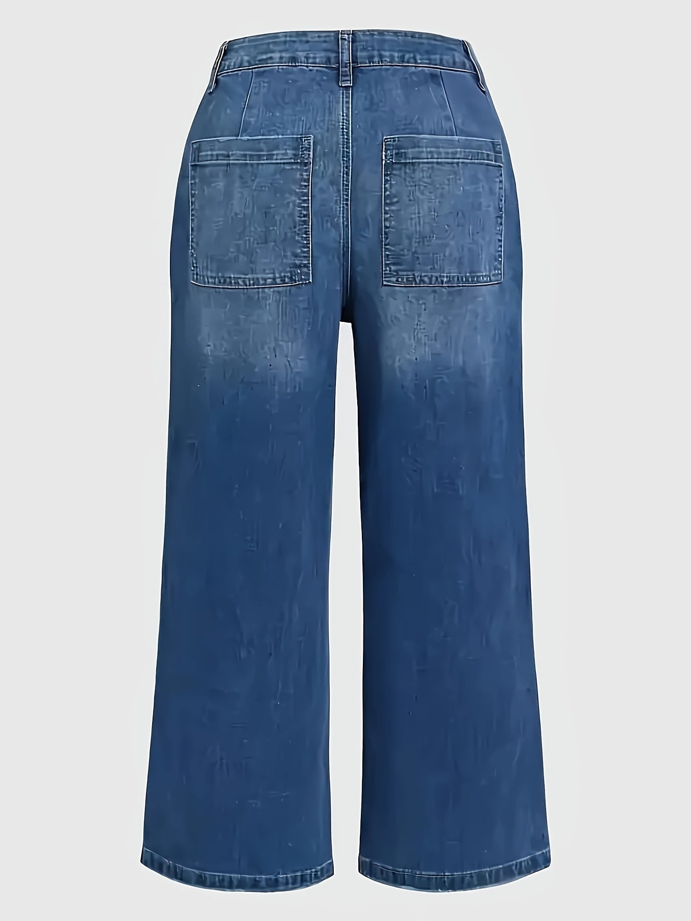 Women's High-Stretch Wide Leg Denim Jeans with Slash Pockets and Button Closure