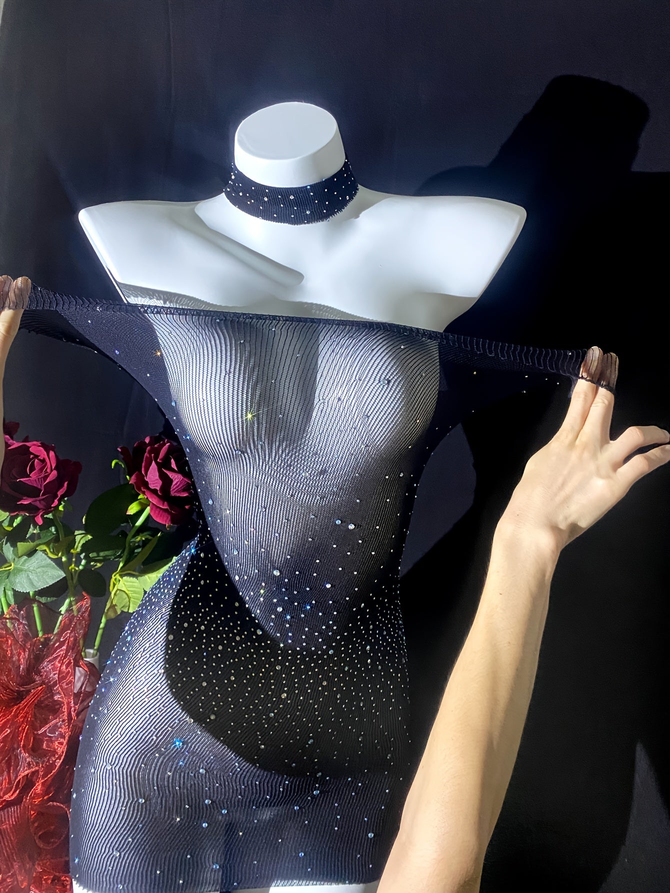 Women's Rhinestone Bodycon Dress Sexy Shiny Evening Wear