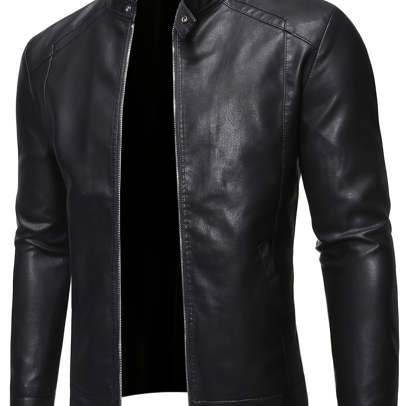 Men's Solid Color Knit Jacket with Stand Collar Zipper Closure for Cycling