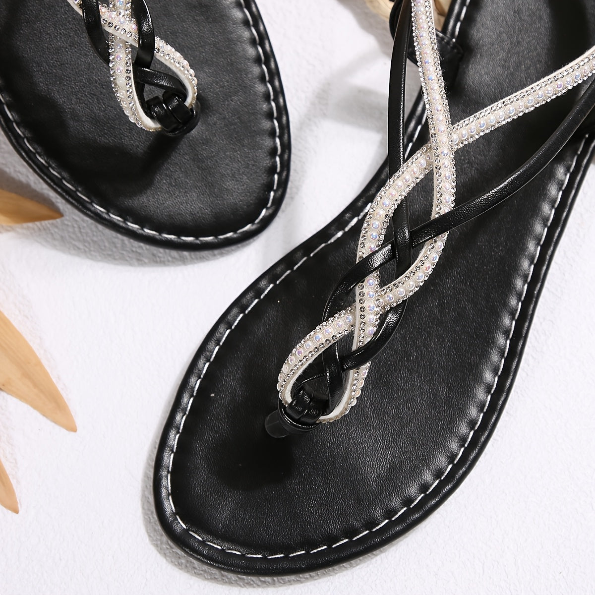 Women’s Bohemian Flat Sandals with Crisscross Straps Sparkling Accents