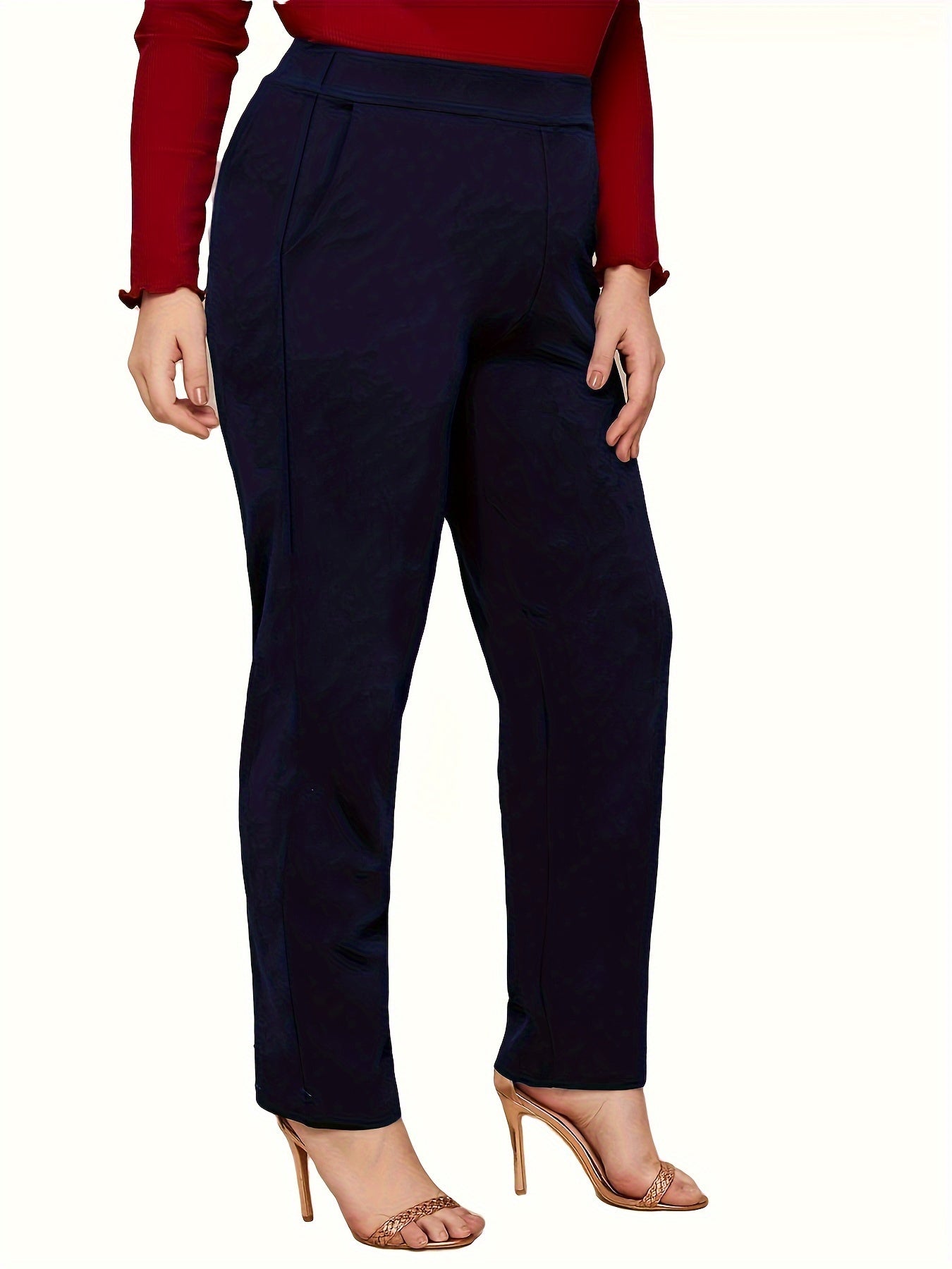 Women's Plus Size Straight Leg Casual Pants Solid Color High Waist
