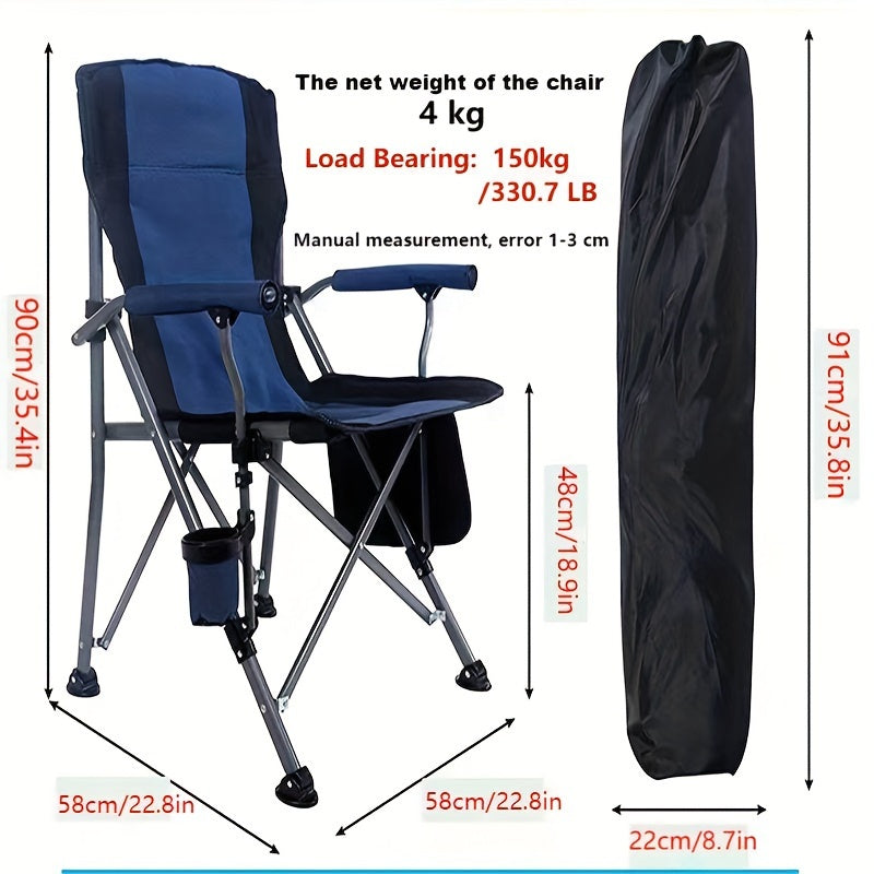 Large Outdoor Folding Chair with Storage Bag and Cup Holder for Camping Picnics and Fishing