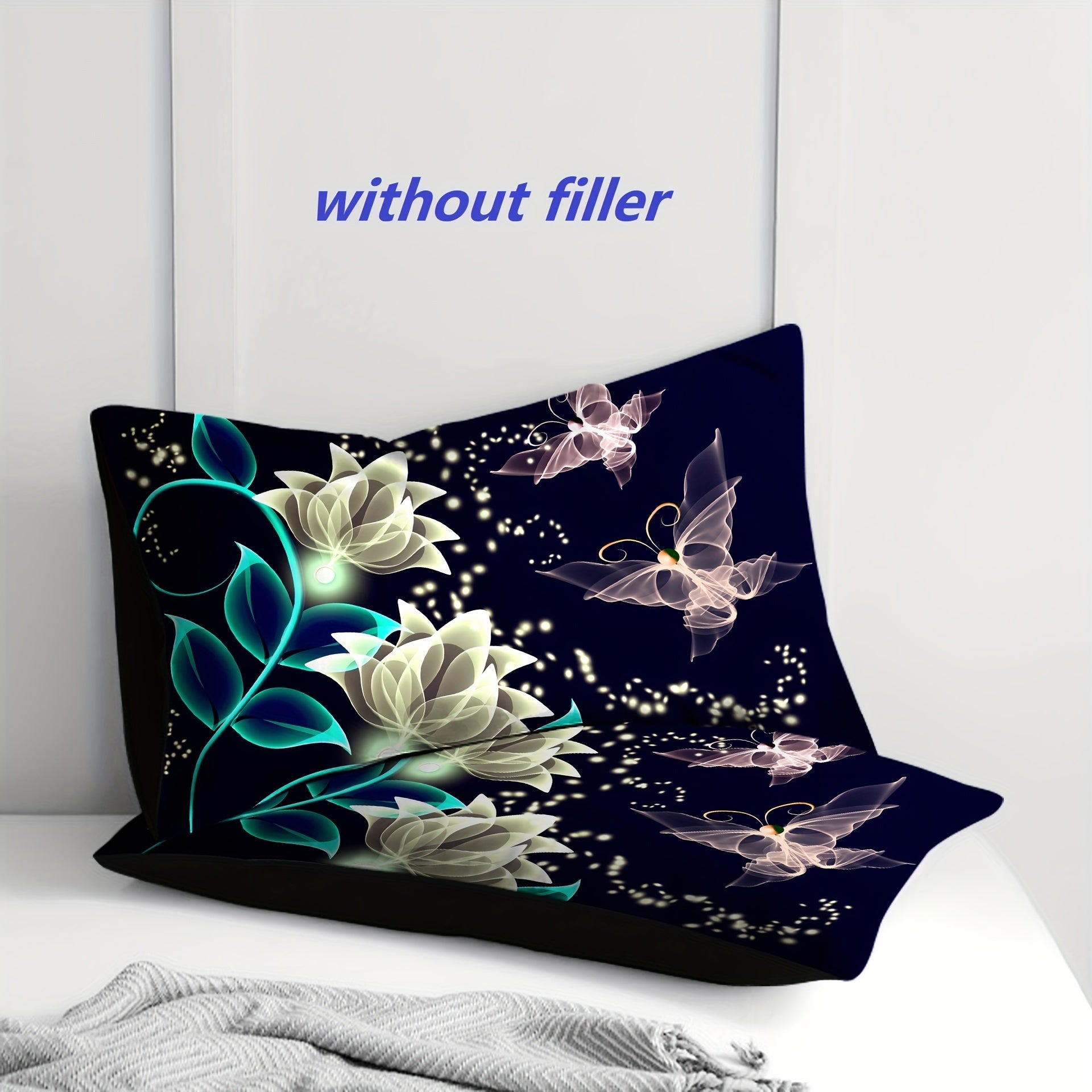 Set of 2 Glow-in-the-Dark Butterfly Fleece Pillowcases Soft Polyester Digital Print Home Decor