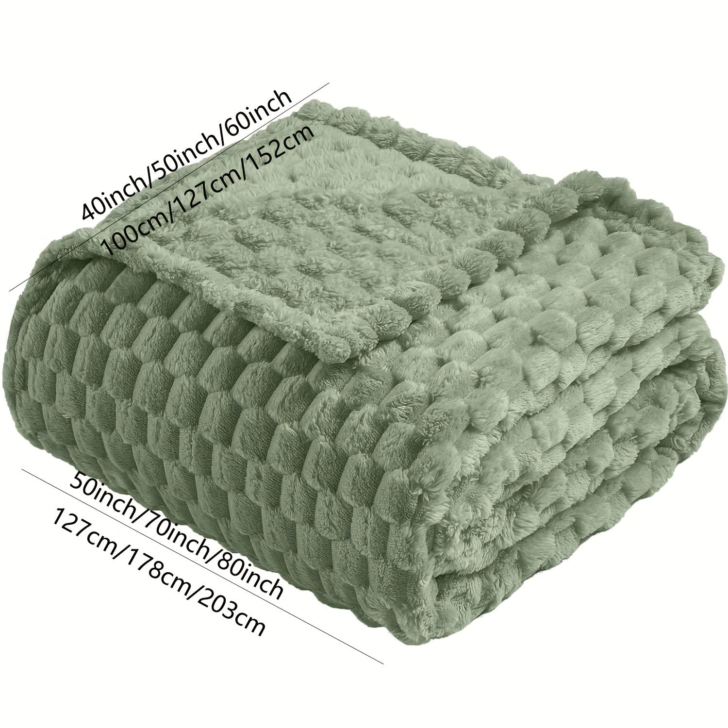 Lightweight Sage Green Fleece Throw Blanket 300gsm Cozy 3D Clouds Jacquard