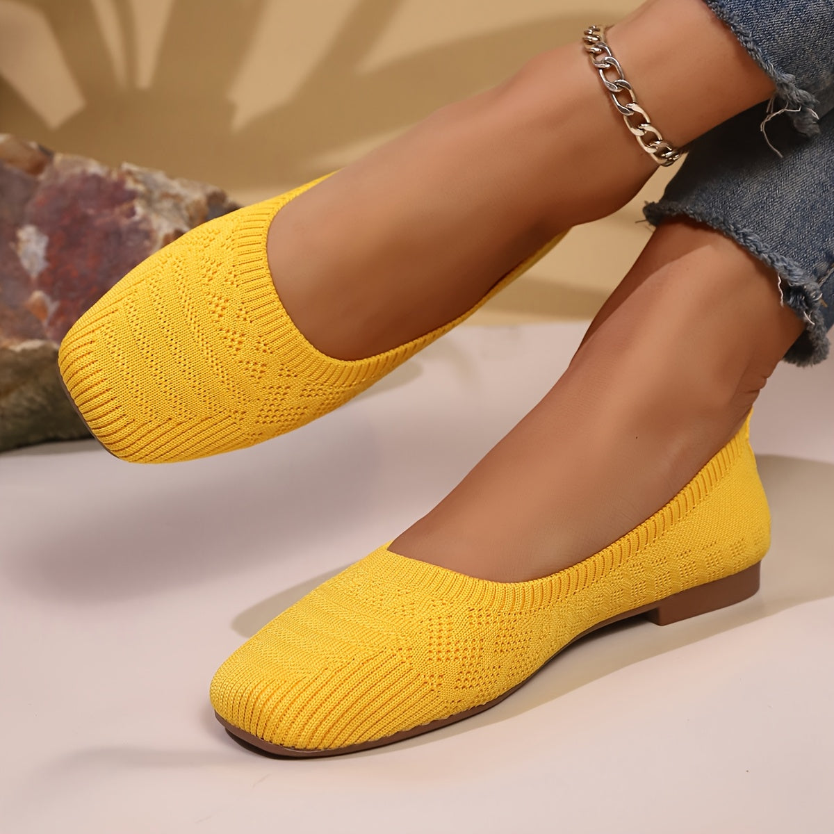 Women's Knitted Slip-On Shoes Breathable Summer Flat Casual Shoes
