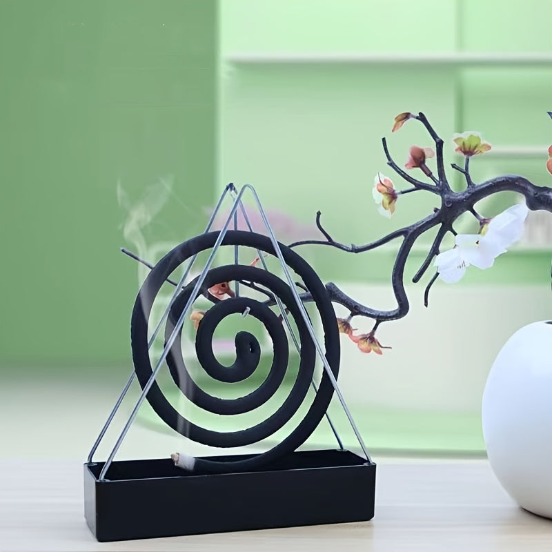 Triangle Iron Mosquito Coil Holder with Plastic Tray Indoor Outdoor Incense Burner