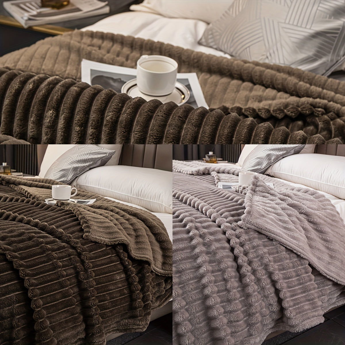 Flannel Striped Blanket for Bedroom Sofa Travel Cozy and Cute 1pc