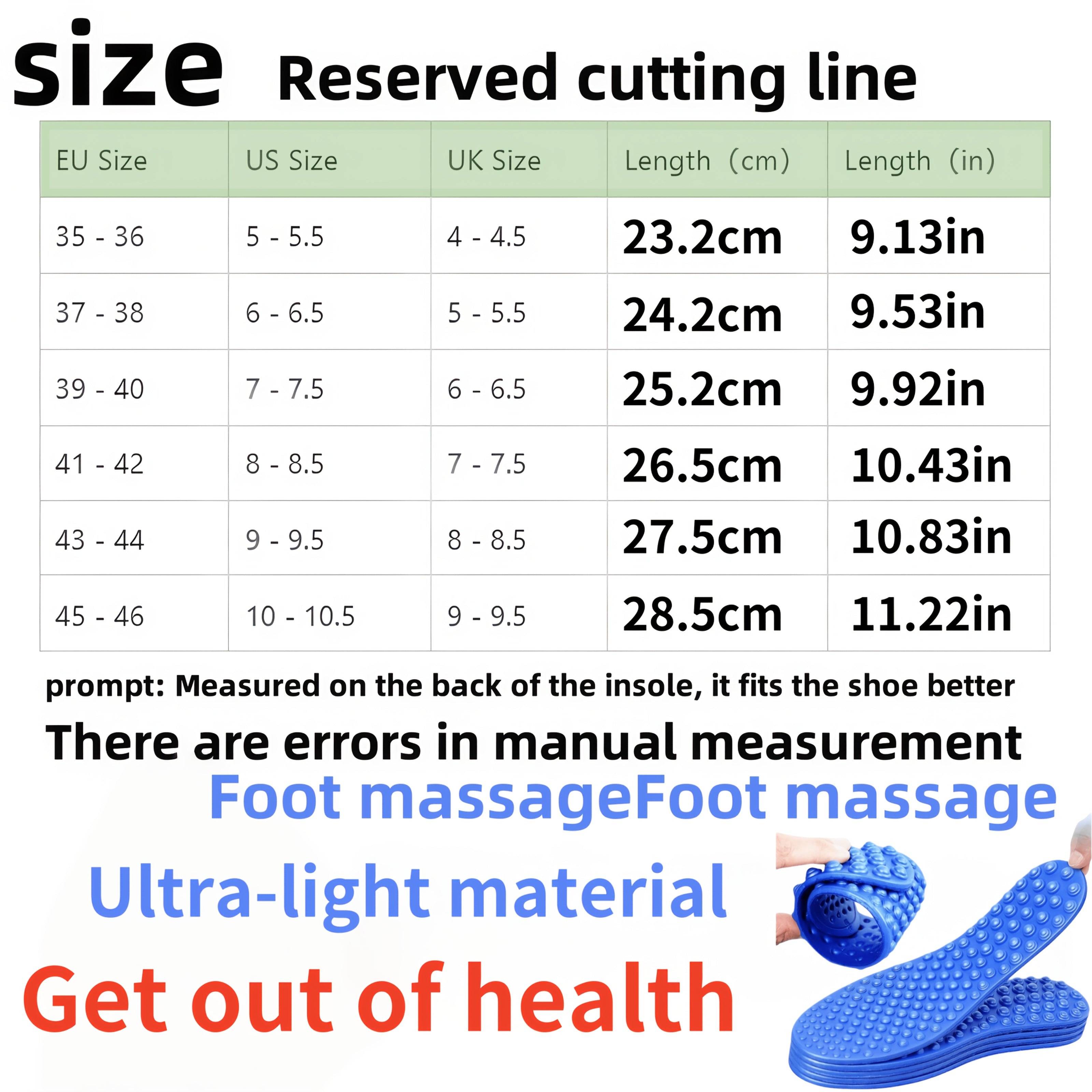 Unisex Breathable Shock-Absorbing Massage Insoles for Running and Walking