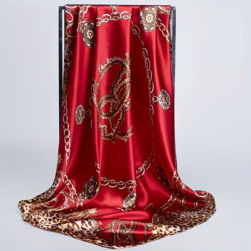 Women's Satin Square Scarf 88.9cm Leopard Chain Print Boho Head Wrap Shawl