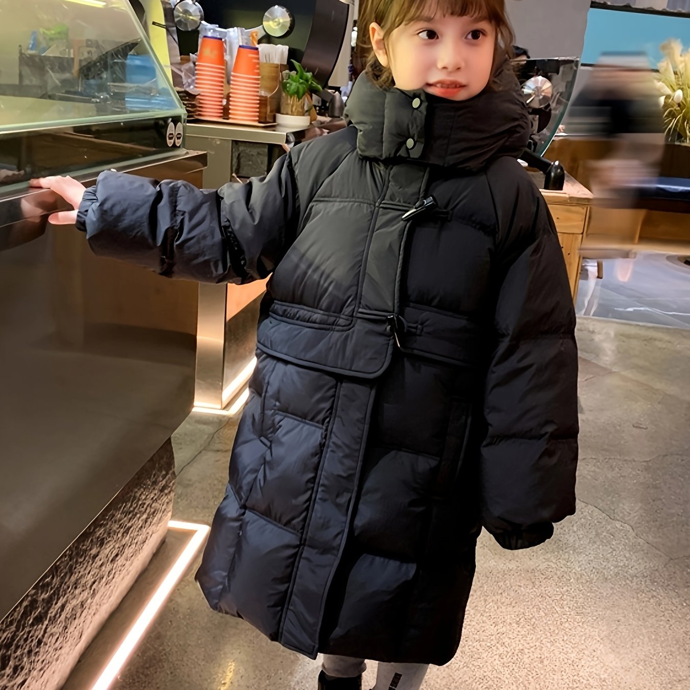 Girls Winter Coat 2024 Knee-Length Puffer Hooded Waterproof Casual Loose Fit