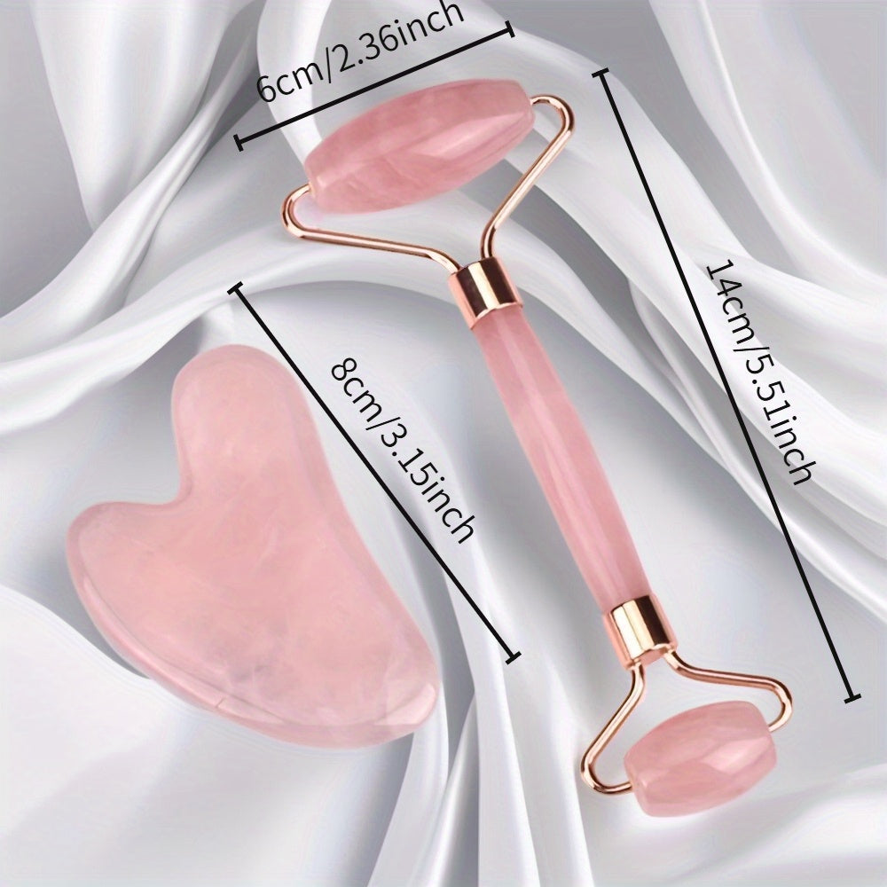 2-qismli pushti qatronli qirqish va yuzni massaj qilish to'plami, yurak shaklidagi qirqish vositasi va ikki boshli yuz roliki bilan. Qo'lda ishlatiladigan dam olish vositasi, hidlarsiz dam olishni rag'batlantiradi.