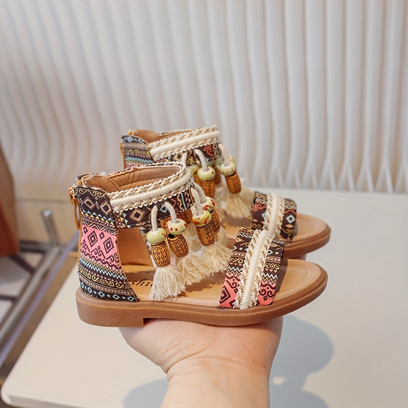 Girls Summer Boho Open-Toe Sandals Rubber Sole PU Upper Casual Beach Shoes