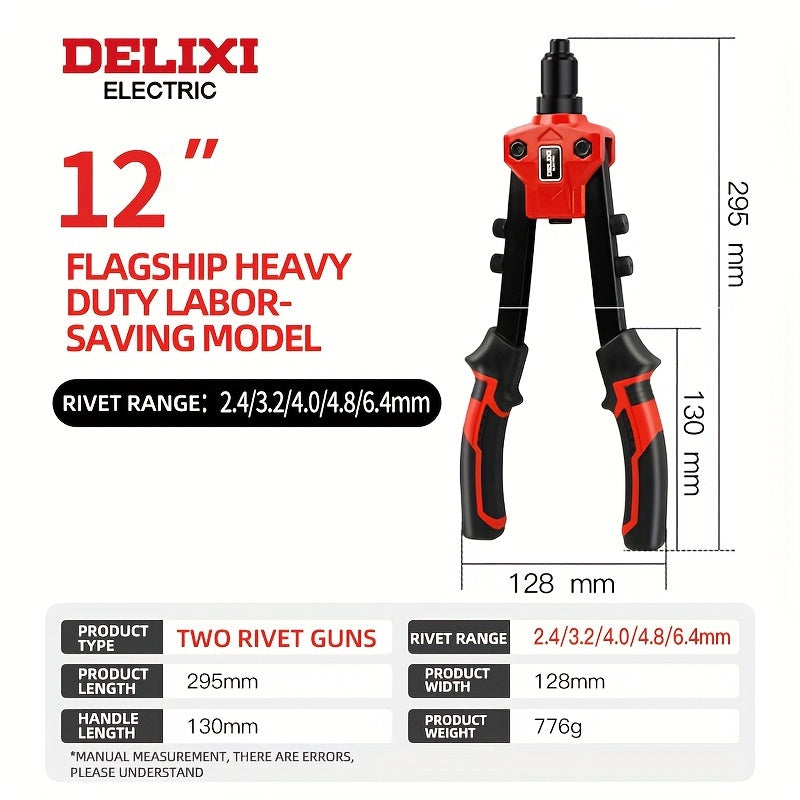 Manual Rivet Gun Set for Carpentry and Metalworking with Multiple Sizes