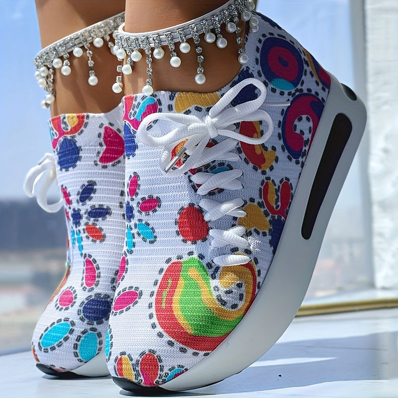 Women's Casual Lace-Up Printed Low Top Sneakers Fabric Upper All-Season