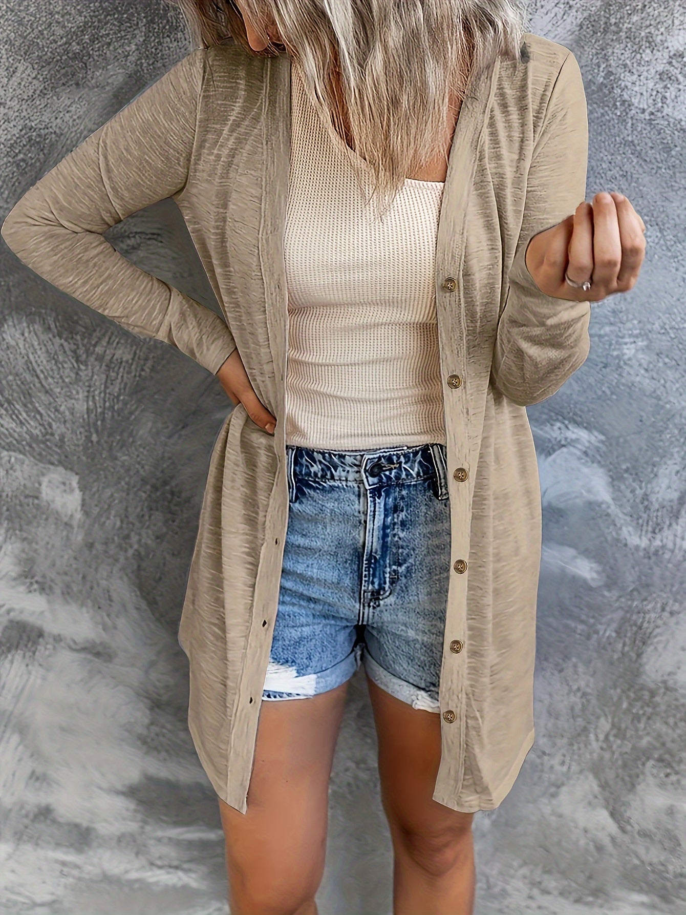 Plus Size Women's Solid Color Casual Cardigan Sweater