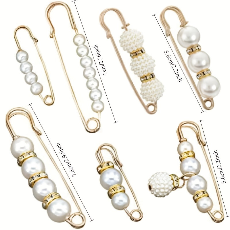 Ladies and Girls Imitation Pearl Brooch with 7-Piece Anti-Exposure Hat Clip Collar Pin