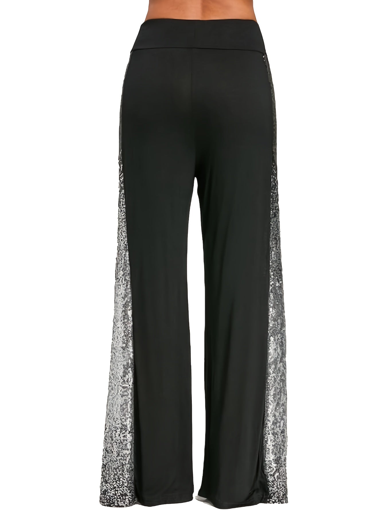 Women Loose Sequin Splicing Casual Wide-Leg Trousers Large Size