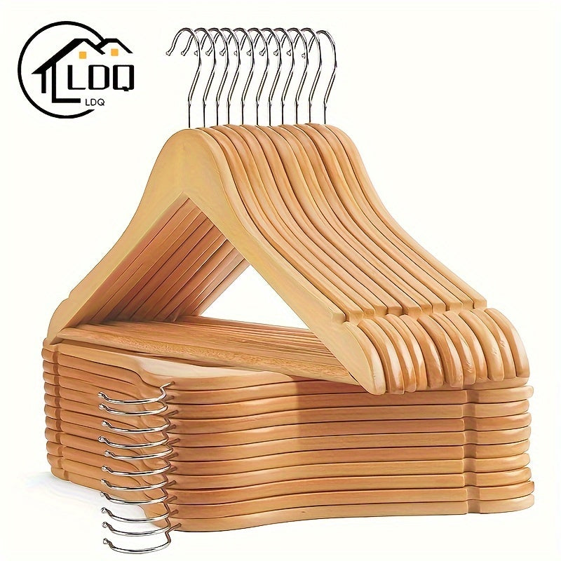10 Pack Wooden Hangers with Chrome Swivel Hooks Lacquered Finish Notched for Shirts Coats Jackets Dresses