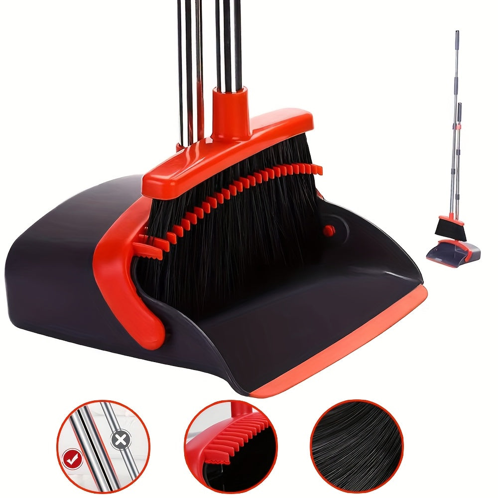 Conjunto de escoba y recogedor de múltiples superficies en negro y rojo con dientes autolimpiables