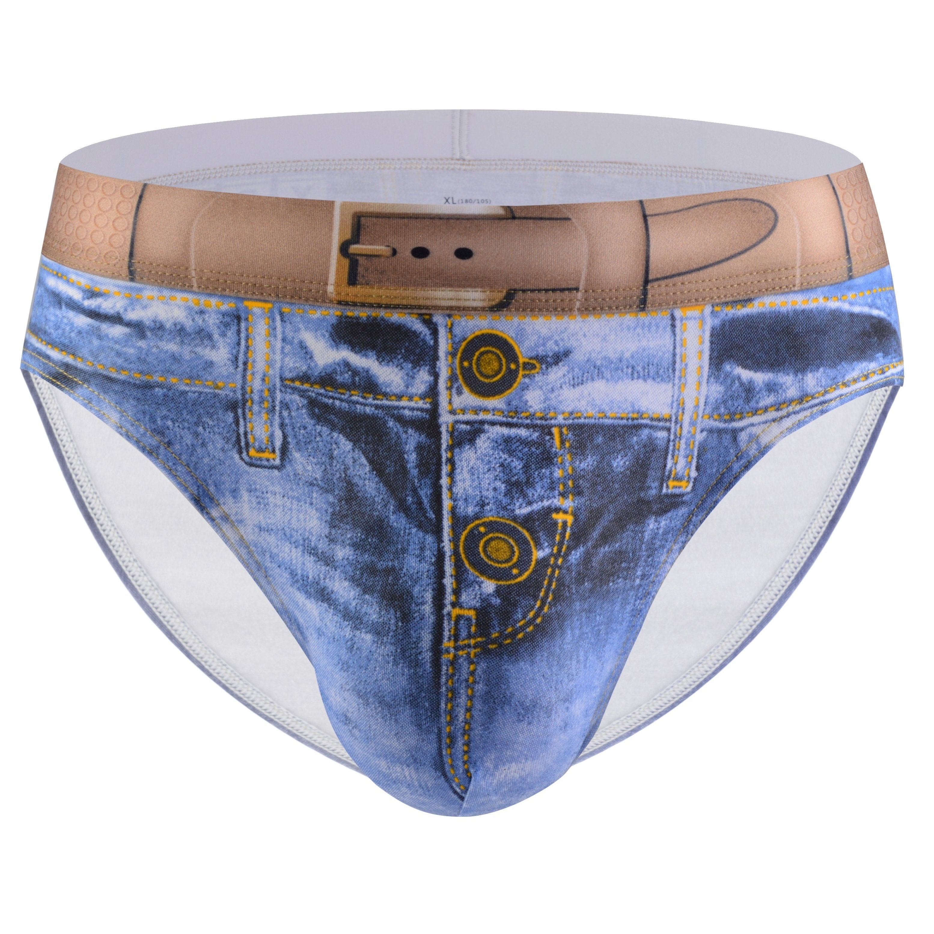 Men's Cotton 3D Denim Boxer Briefs with Belt Print Breathable Stylish Underwear