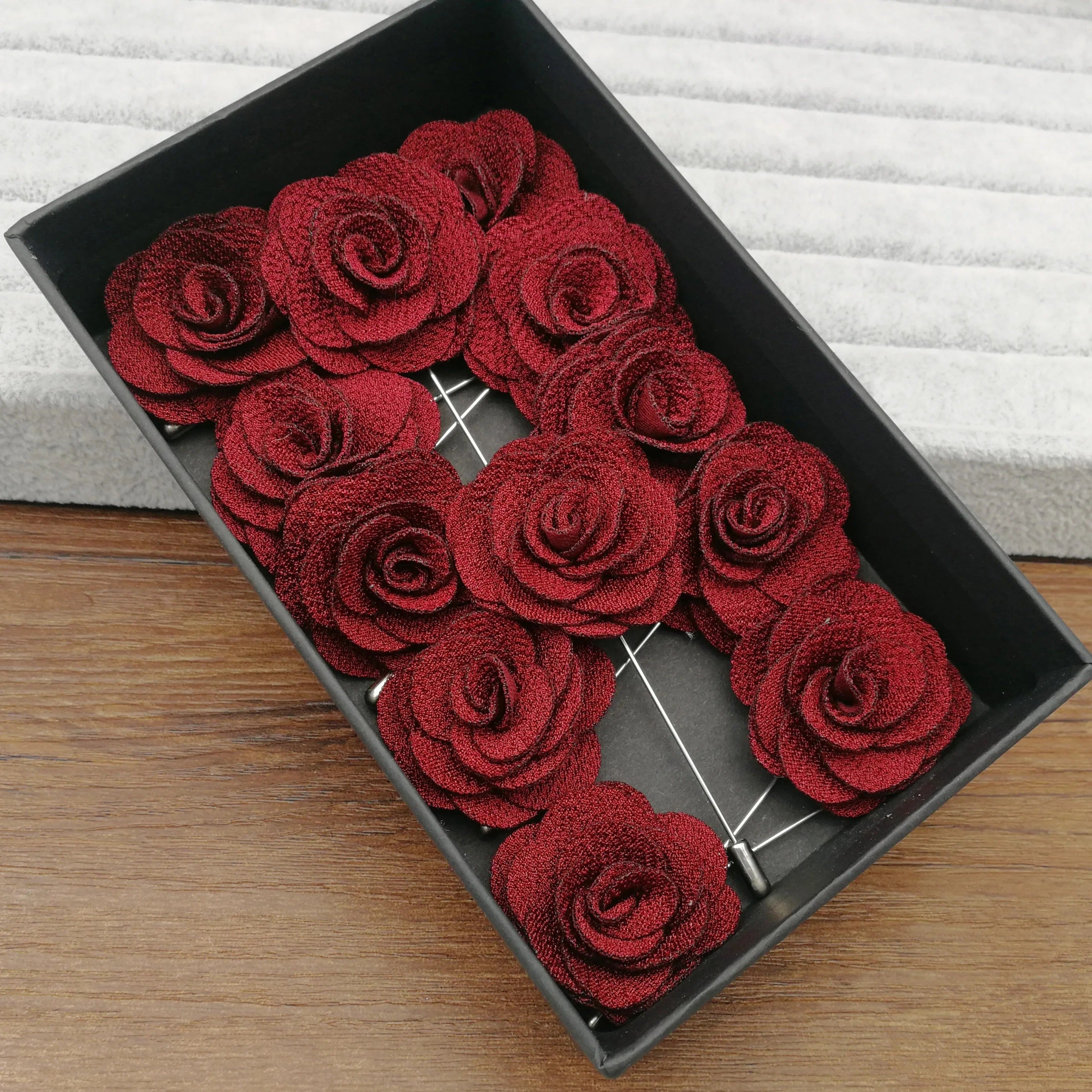 Set of 12 Fabric Flower Brooches in Assorted Colors for Women's and Men's Suit Accessories