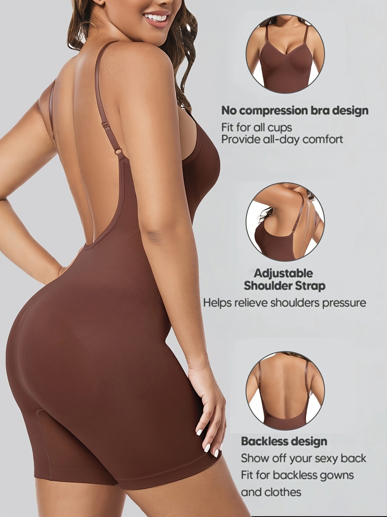 Seamless Backless Shaping Romper for Tummy Control Women Solid Knit Fabric