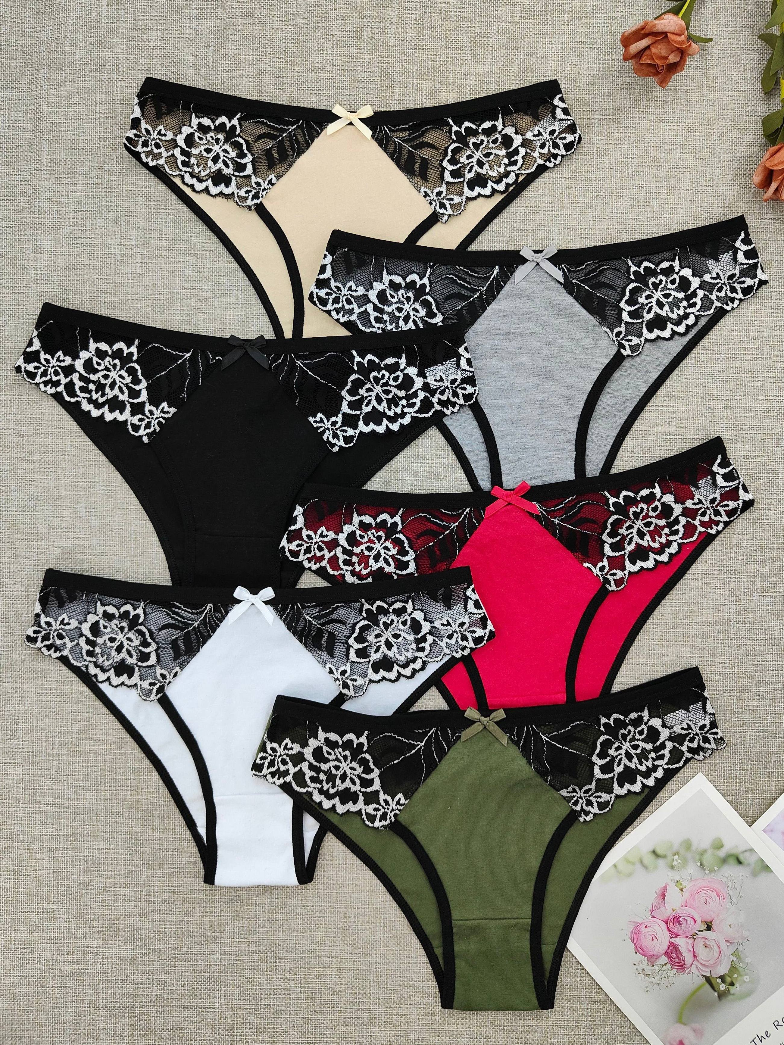 Women's Cotton Lace Briefs 6-Pack Soft Stretchy Panties Underwear