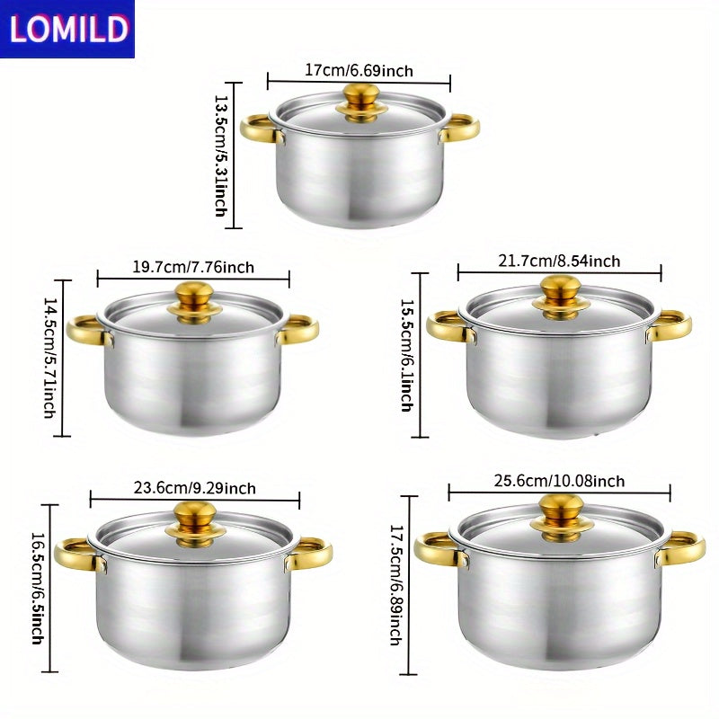 10-Donali zanglamaydigan po'latdan tayyorlangan idishlar to'plami, qozonlar va qopqog'lar bilan oshxona uchun